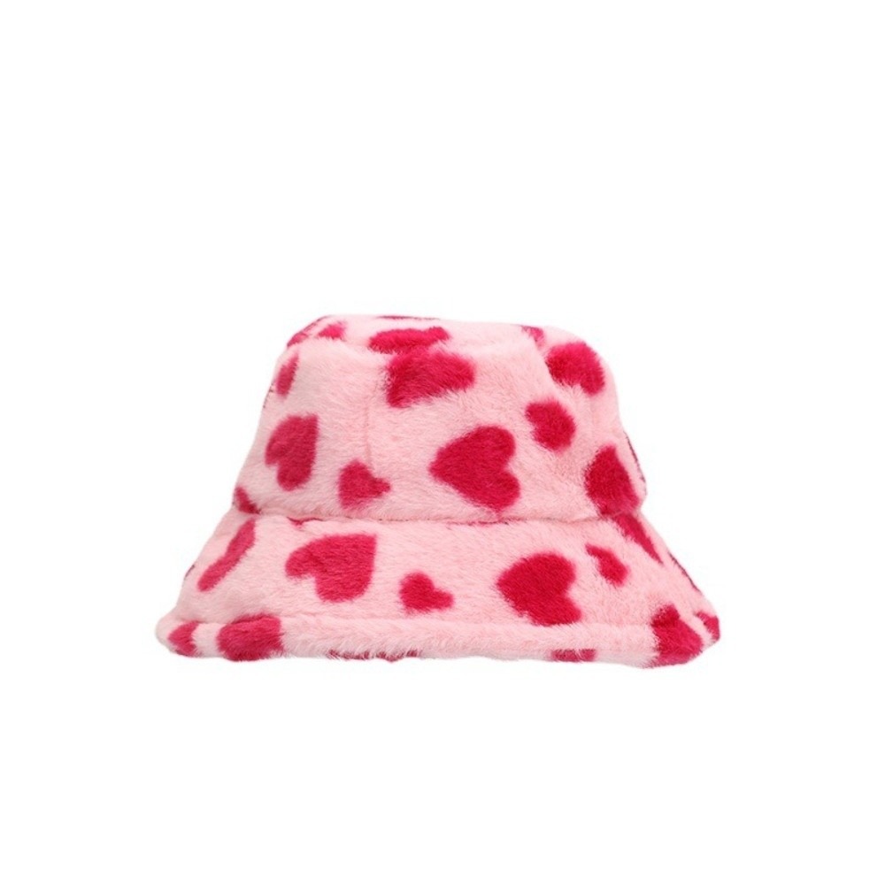 Bucket Hat Embroidered - Leuke nepbont vissershoed dikker pluizig liefdeshart