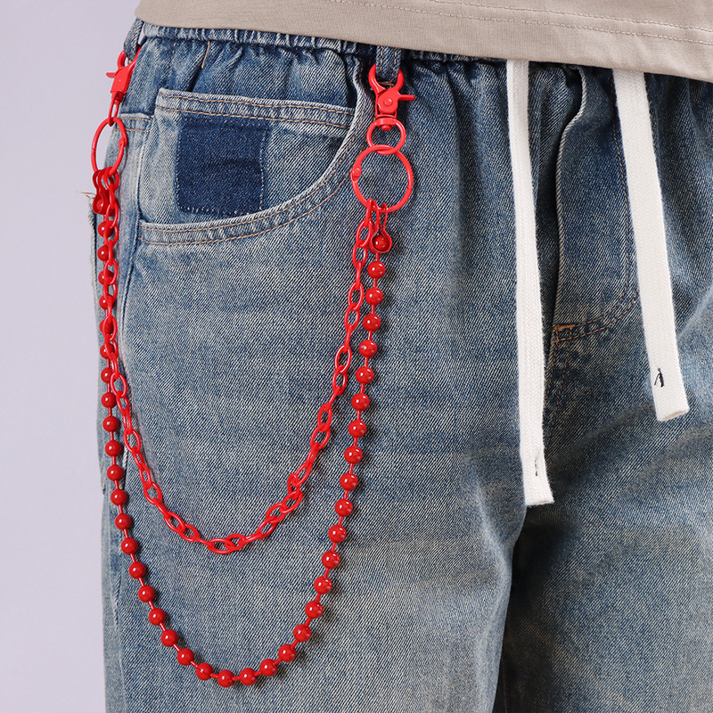 Street Fashion Hip Hop - Helderrode kralenbroekketting met meerdere lagen, Harajuku