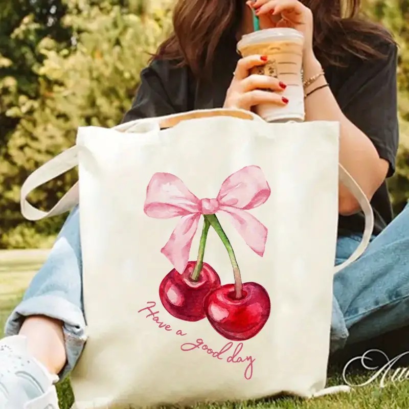 Tote Bag Canvas Print - Canvas draagtas met kersenstrikontwerp, een goede
