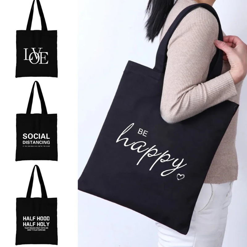 Tote Bag Canvas Print - Kawaii Cartoon Oranje Kat Print Zwarte