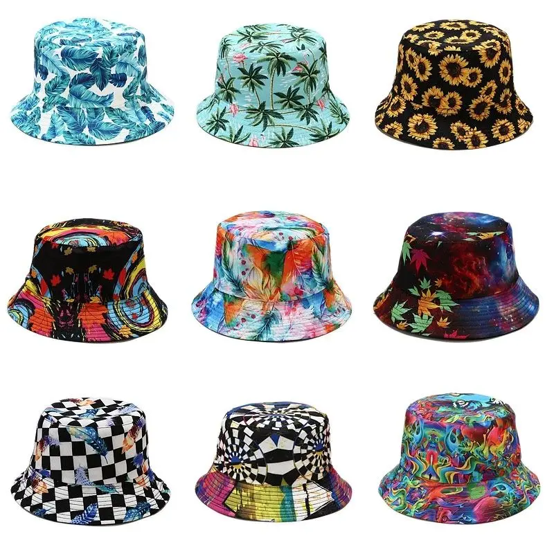 Bucket Hat Embroidered - Vier seizoenen katoenen bloemen graffiti print