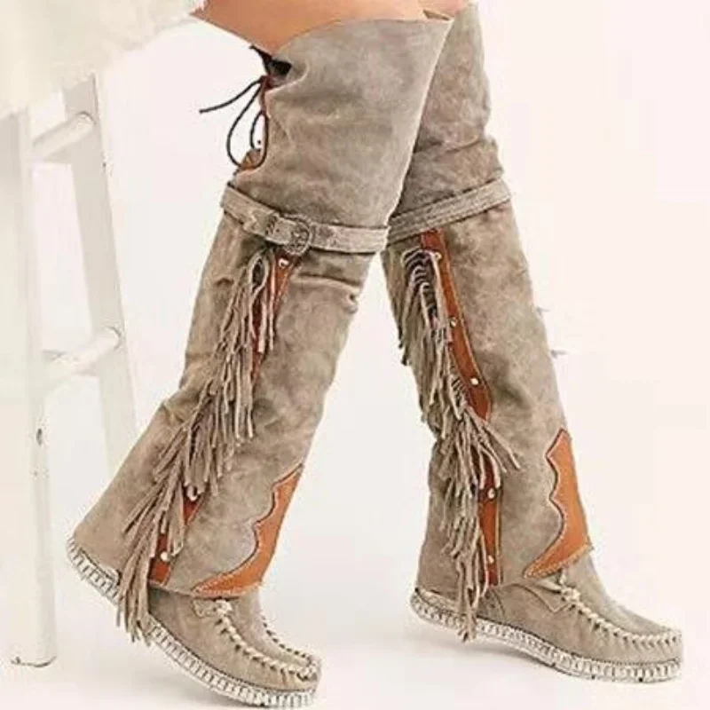 Girl Fashion Street - Mode Bohemen knielange Vrouwen Laarzen Etnische