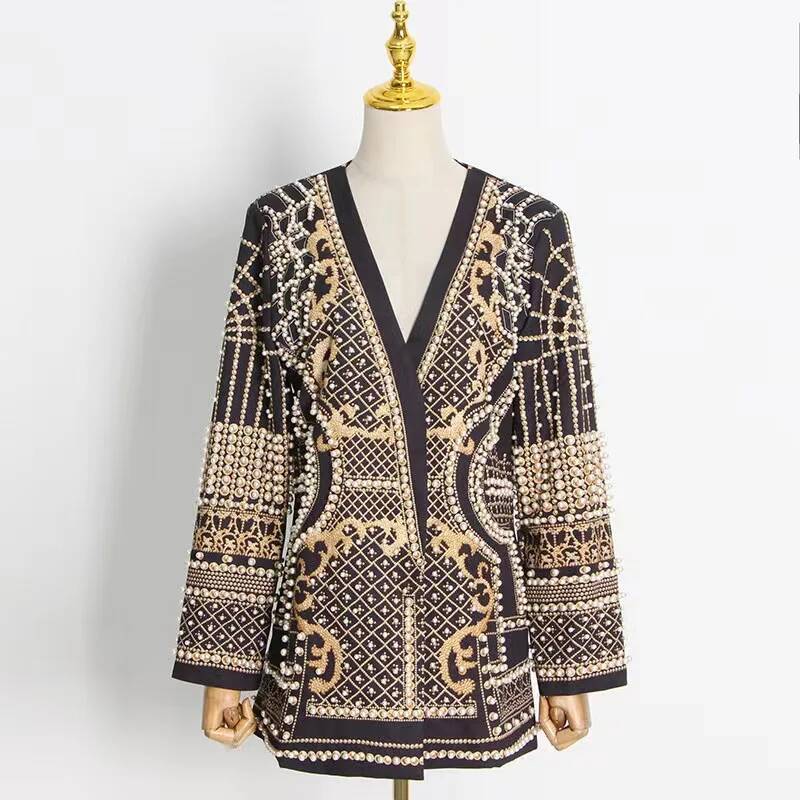 Street Fashion Taiwan - Mode kralen V-hals blazers jas dames