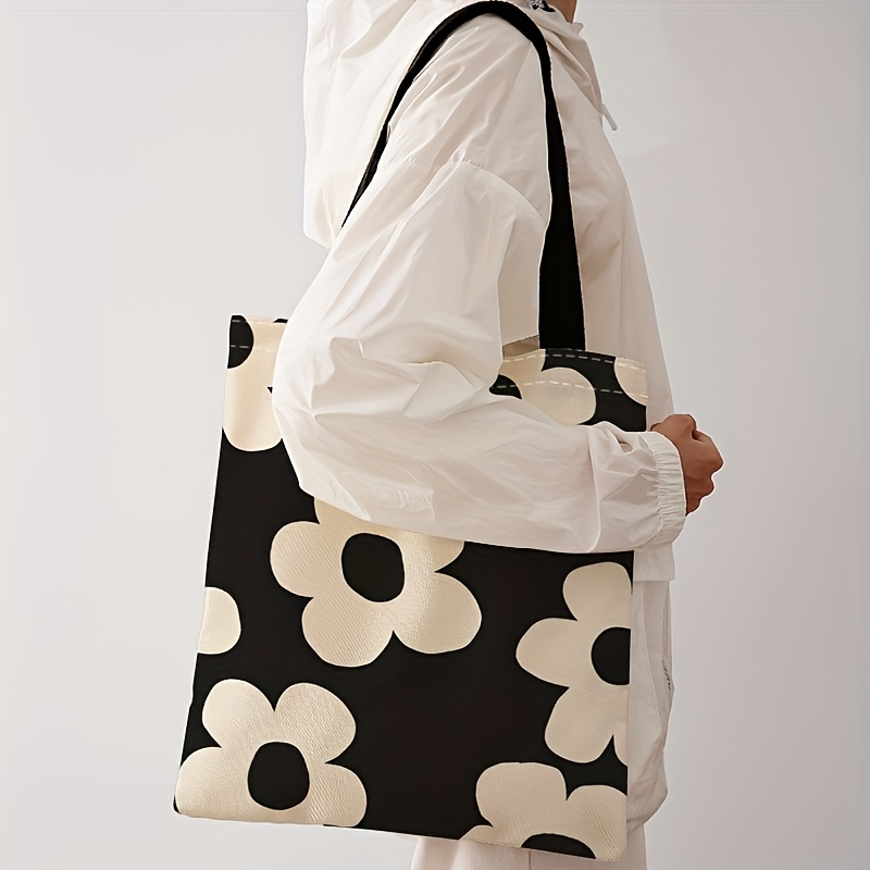 Tote Bag Canvas Print - Gele draagtas met bloemenprint, herbruikbare modieuze