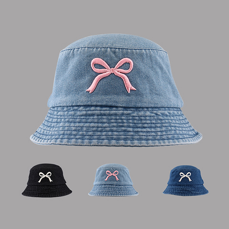 Bucket Hat Embroidered - Nieuwe Nieuwe Borduurwerk Vlinder Katoenen Denim