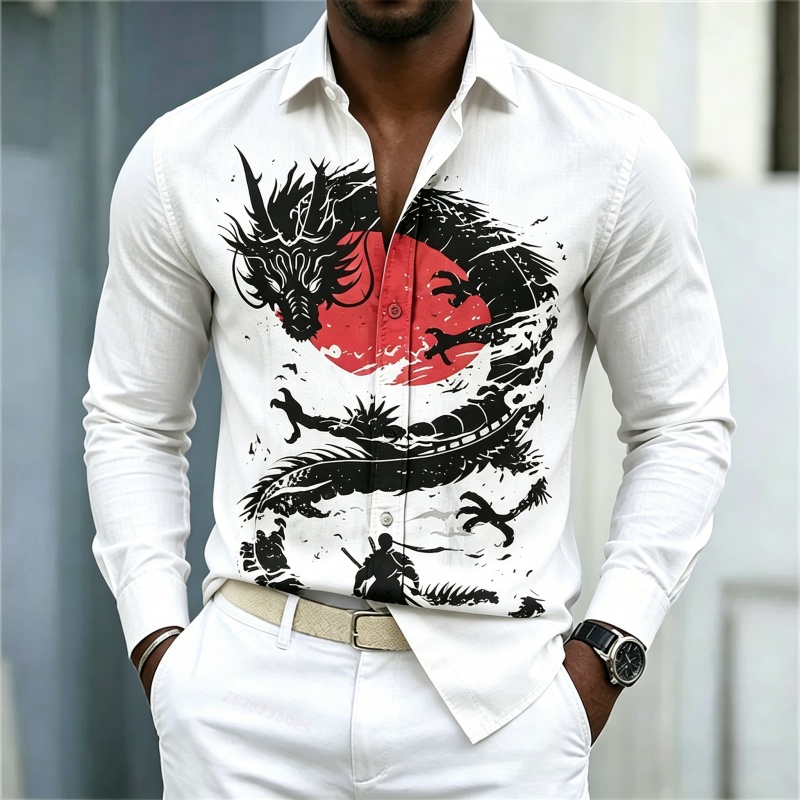 Street Fashion Styles - 2026 Nieuw Herenoverhemd Wit Zwart Rood