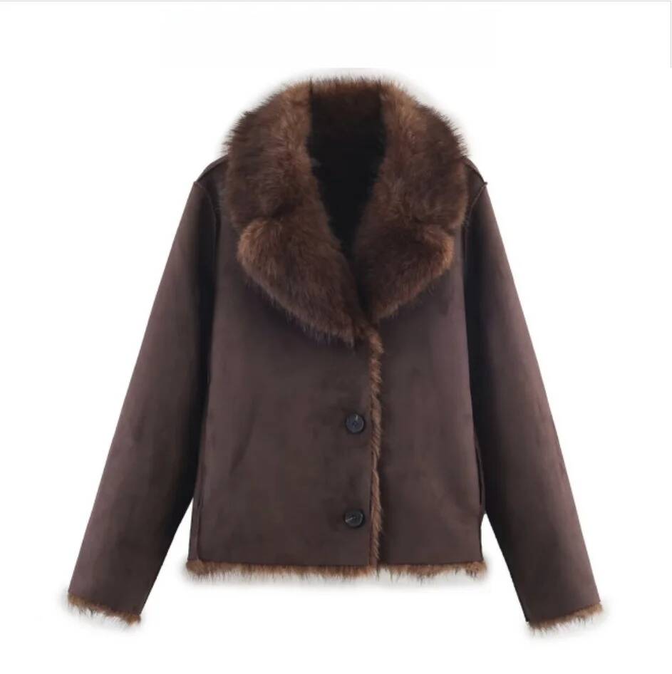 Street Fashion Taiwan - Dubbelzijdig jack met kunstbontffect Damesmode Winter