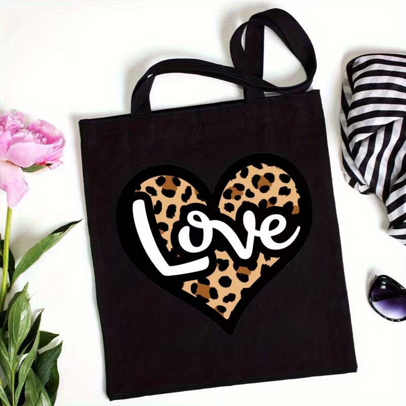 Tote Bag Canvas Print - Luipaardprint Hart Liefdesbrief Canvas Tote Bag