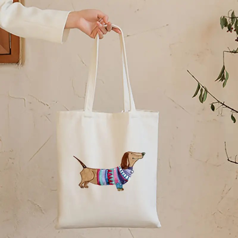 Tote Bag Canvas Print - Leuke Teckel Grappige Handtassen Schoudertassen Casual
