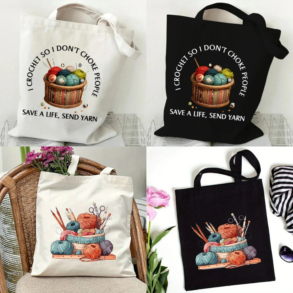 Tote Bag Canvas Print - Klassieke wollen bal gebreide handtas voor