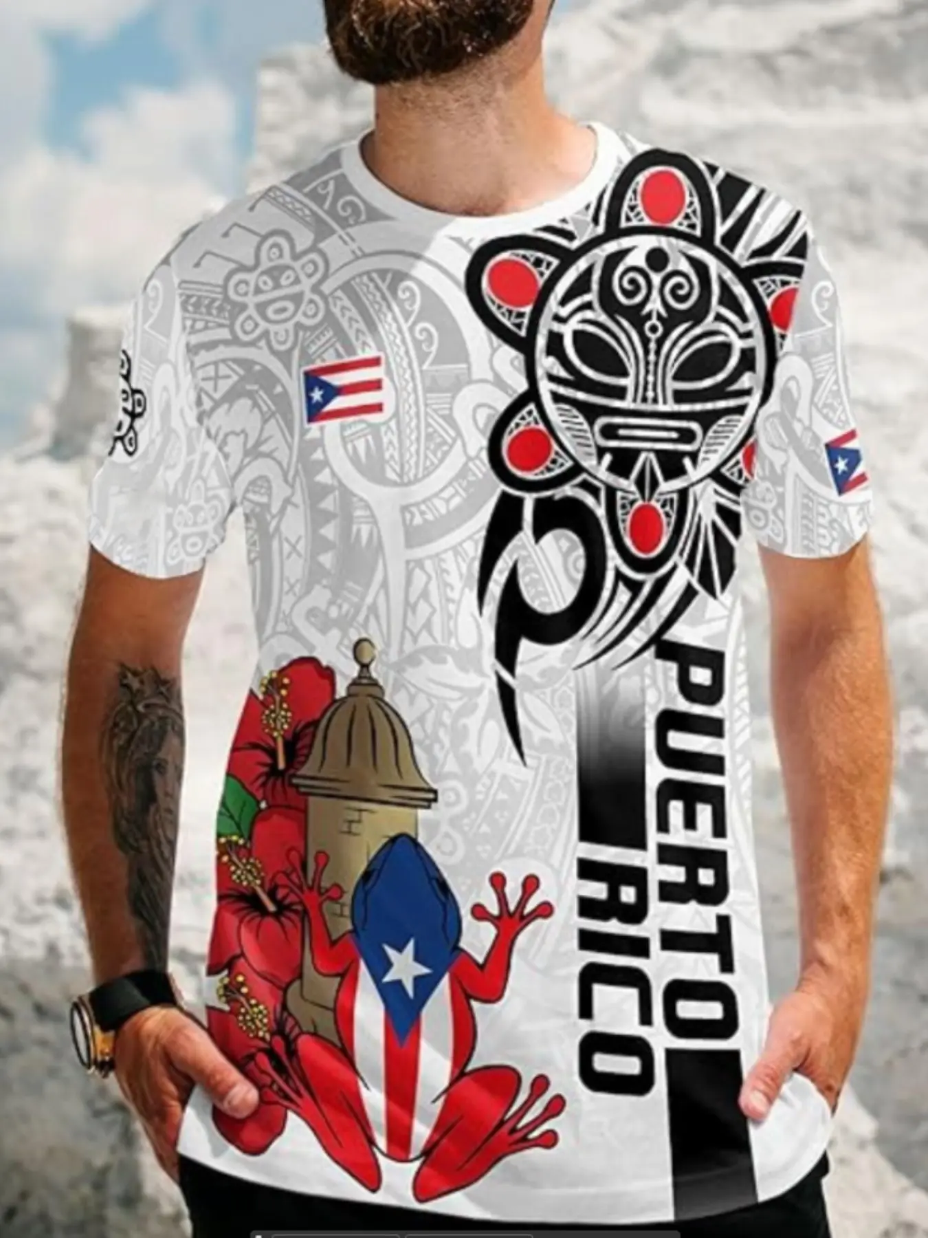 Street Fashion Culture - T-shirt met Puerto Ricaans patroon voor