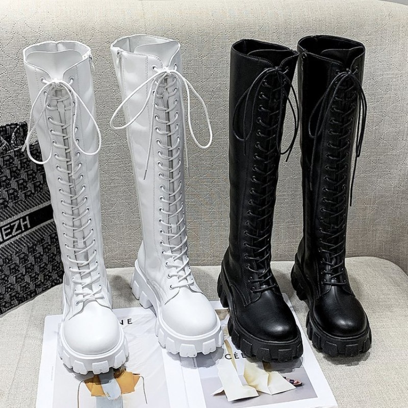 Street Fashion Female - Dames kniehoge laarzen met veters, combat