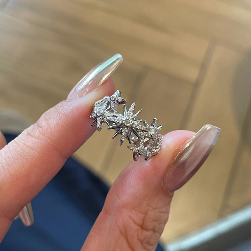 Street Fashion Rings - Hiphopstijl trend volledige diamanten achtpuntige sterring