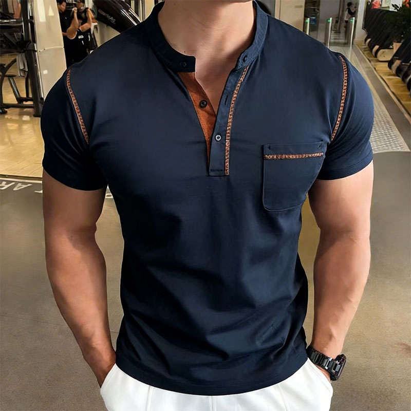 Street Fashion Styles - Nieuwe zomer heren golfpoloshirt met Henry-kraag,