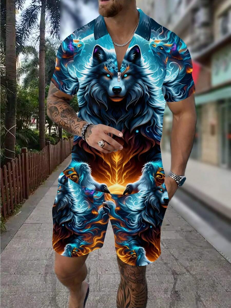 Herenmode 3D Wolf Print Rits P - Street Fashion Styles recensie en prijs