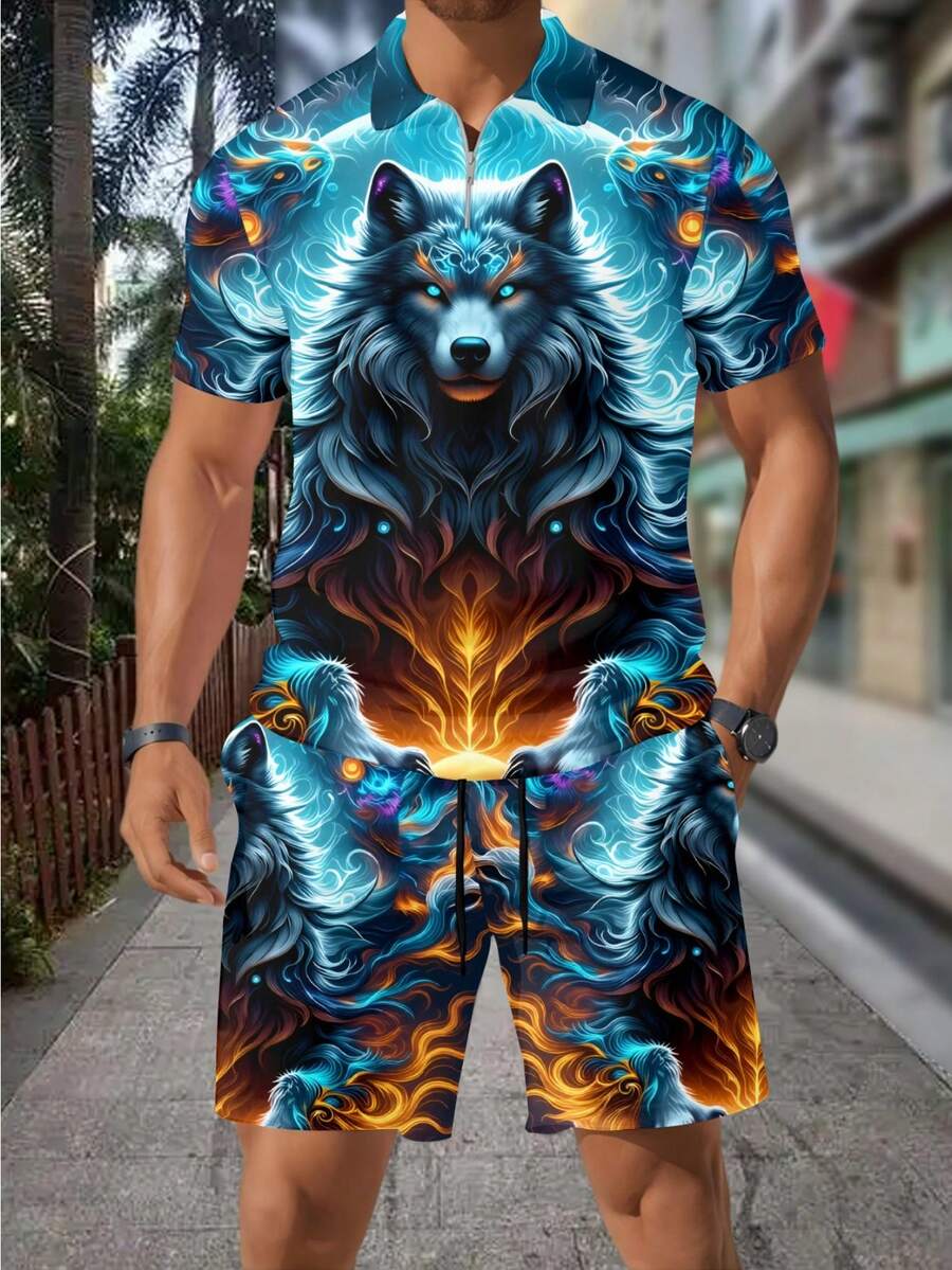Herenmode 3D Wolf Print Rits P - Street Fashion Styles recensie en prijs