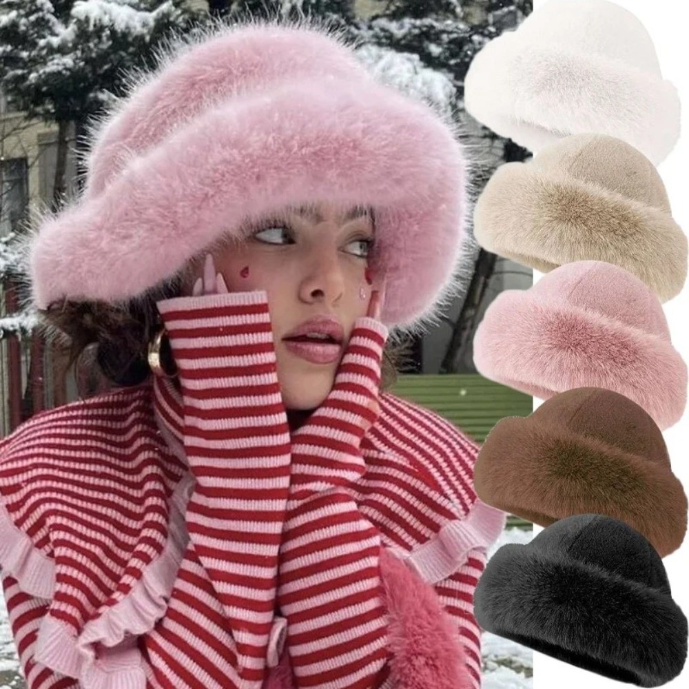 Nieuwe pluizige bontmuts effen - Bucket Hat Embroidered recensie en prijs