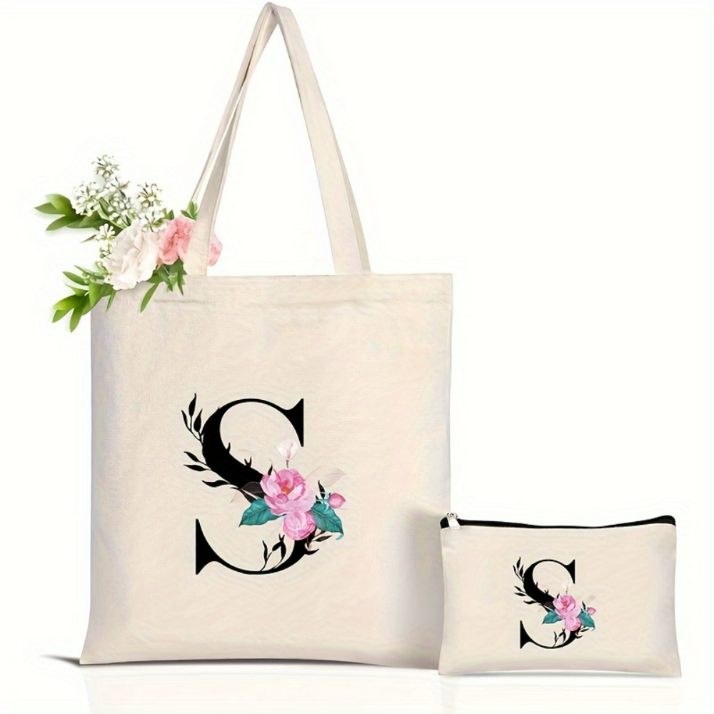 Elegante bloemen alfabet draag - Tote Bag Canvas Print recensie en prijs